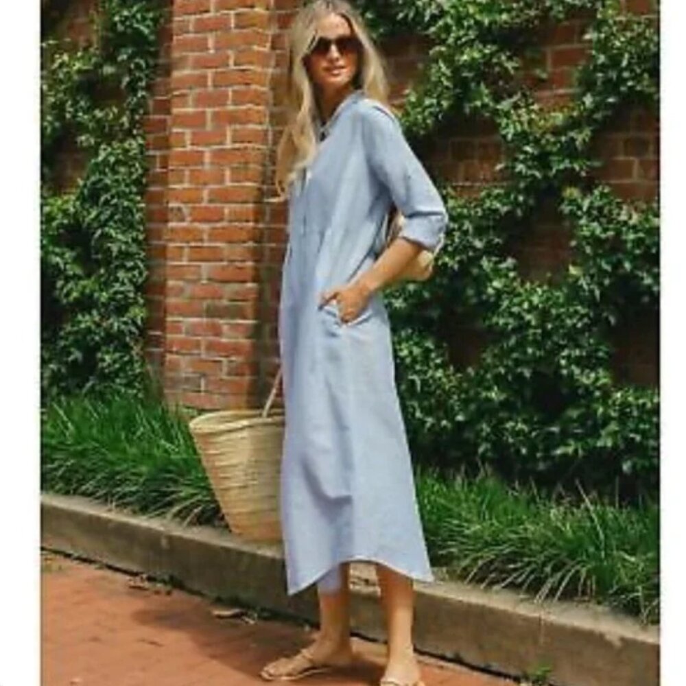 Tuckernuck Chambray Linen Lydell Blue Maxi Dress in Women’s Small